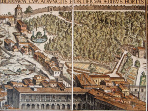 View of the Vatican Palace by Maggi-Mascardi (1615). Original engraving hand watercolored.