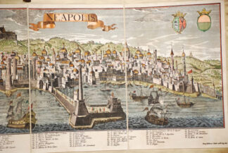 View of Naples by Probst, original engraving hand watercolored
