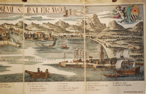 View of Palermo by Probst, original engraving hand watercolored