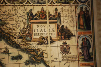 Italy "Nova Italiae Delineatio" by Iodocus Hondius, original engraving hand watercolored