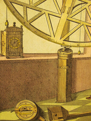 Grabado acuarelado, reedición de 'Astrolabio de madera' de Hevel de 1648