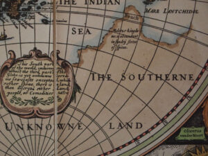 Planisferio Un mapa nuevo y preciso del mundo por George Humble - 1626, grabado original coloreado a mano