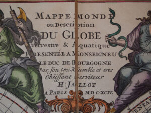Nova Orbis Tabula ad Usum Serenissimi Burgundiae Ducis de H. Jaillot, grabado original coloreado a mano