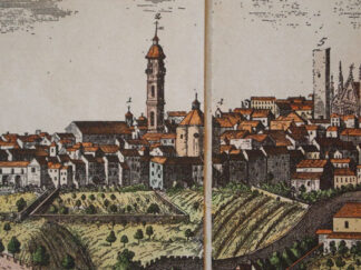 View of Siena by Probst, original engraving hand watercolored