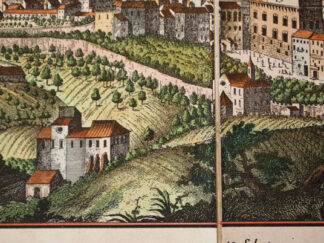 View of Siena by Probst, original engraving hand watercolored