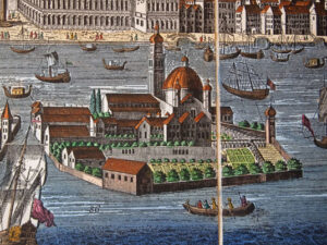View of Venice by Probst, original engraving hand watercolored