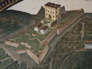 Medici Villa "Palazzo Pitti" by G. Utens, original engraving hand watercolored
