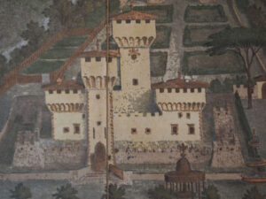 Medici Villa Cafaggiolo nach G. Utens, von hand gefärbt