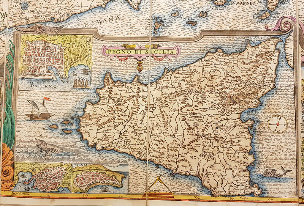 Italy by Matteo Greuter (1657), original engraving hand watercolored