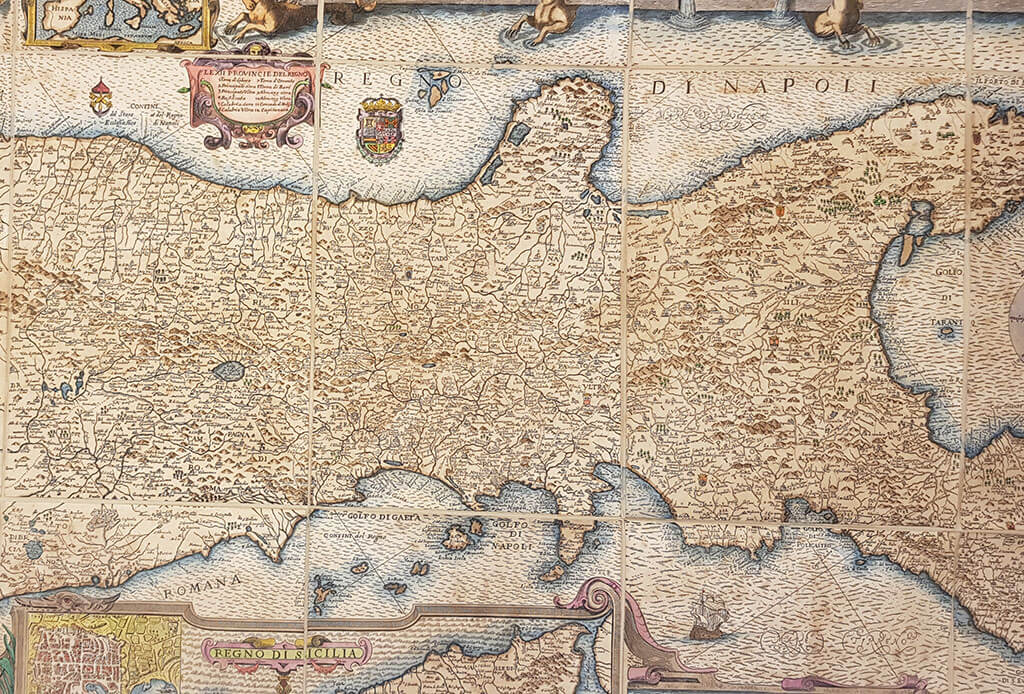 'Italia di Matteo Greuter - revista et argumetata di molti luoghi principali (1657), grabado original coloreado a mano