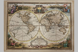 Mappamondo o Descrizione Generale del Globo Terracqueo con i Viaggi e Nuove Scoperte del cap. Cook de G. M. Cassini - 1788, grabado original coloreado a mano.