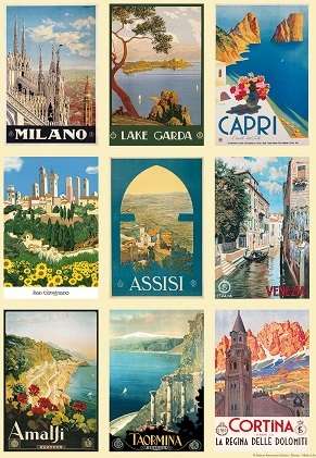 Papel de regalo representante postales vintage de Italia.