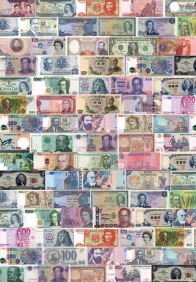 Papel de regalo representante una serie de billetes del mundo