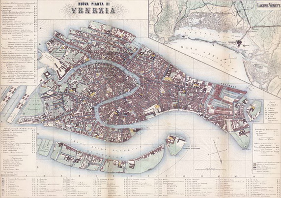 Papel de regalo representante un antiguo mapa de Venecia