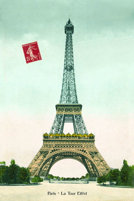 Papel de regalo representante una postal vintage de la Torre Eiffel en París
