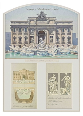 Papel de regalo representante dibujos y estudios de la Fontana de Trevi