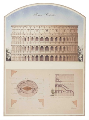 Papel de regalo representante dibujo del Colosseo en Roma