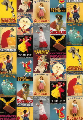 Papel de regalo representante pósters publicitarios vintage de productores de chocolate
