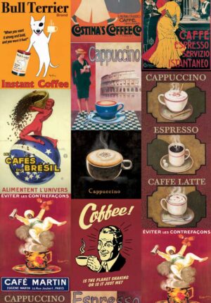 Papel de regalo representante pósters publicitarios vintage de empresas de café