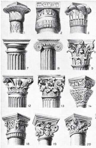 Papel de regalo representante capiteles en la arquitectura clásica