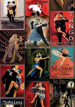 Papel de regalo representante pósters publicitarios de manifestaciones de tango