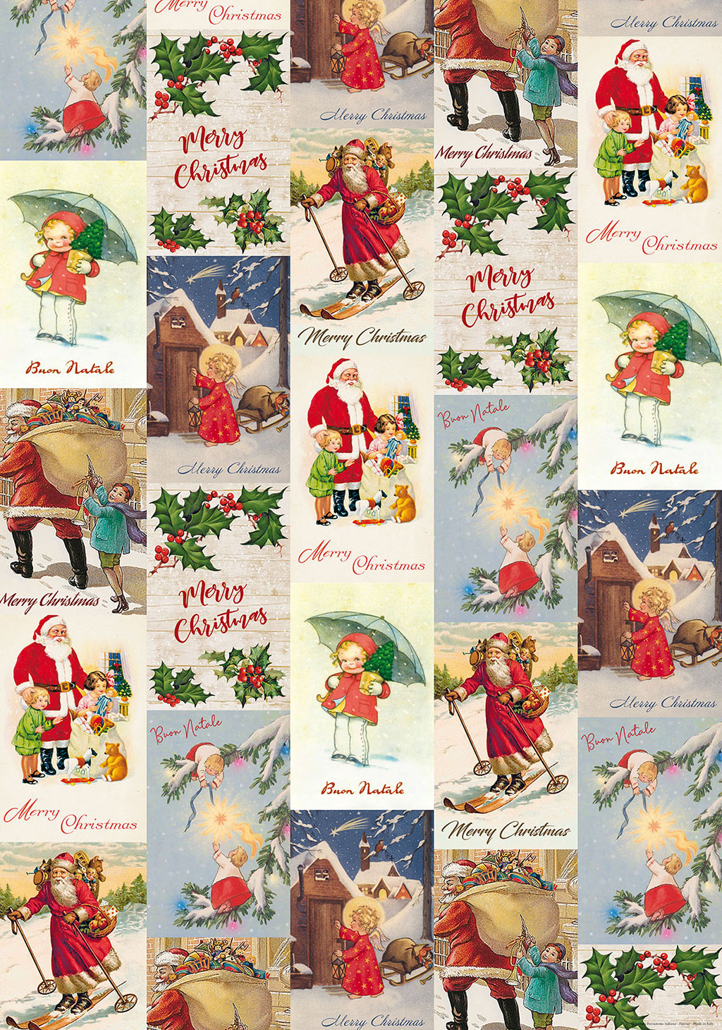 Geschenkpapier zeigt Weihnachtsfiguren "Retrò 2"