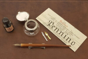 Calligraphic gift set with pen holder, nibs, inkwell and ink