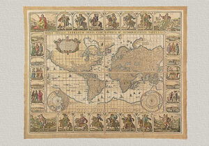 Nova Totius Terrarum Orbis Geographica ac Hydrographica Tabula von Nicolas Joannes Piscator (1587 - 1652) original Radierung handgefärbt