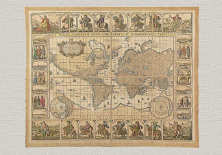 Nova Totius Terrarum Orbis Geographica ac Hydrographica Tabula by Piscator from 1656, original engraving hand watercolored.