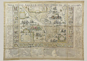 America - Nova Totius Americae Sive Novi Orbis Tabula by G. Blaeu - 1669, original engraving hand watercolored