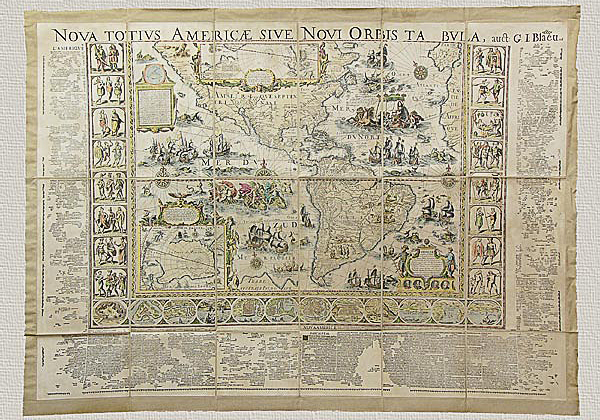 America - Nova Totius Americæ Sive Novi Orbis Tabula de G. Blaeu (1669), grabado original coloreado a mano