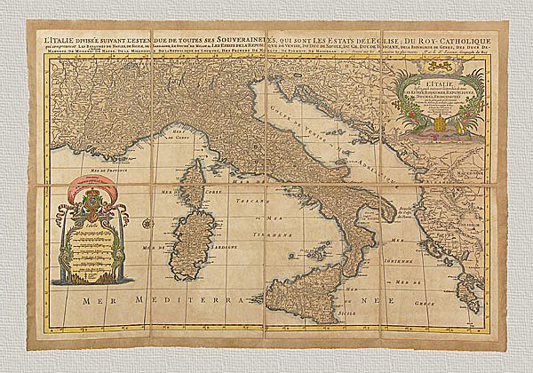 L'Italie Divisée Suivant l'Estendue de Toutes ses Souverainetés von Sanson (1672), orginal Radierung handgefärbt