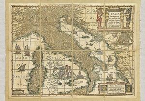 "Italien nochmals perfekter dargestellt" von Janssonium (1658), original Radierung handgefärbt