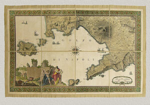 Karte der Küste bei Neapel, original Radierung handgefärbt
