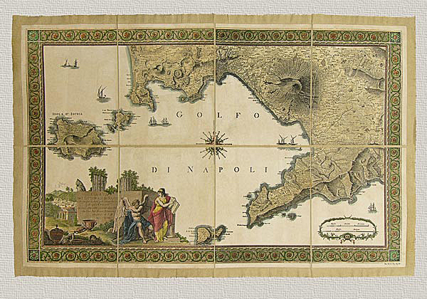 Map of the Coast of Naples, original engraving hand watercolored