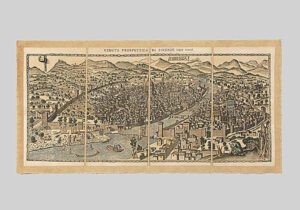 View of Florence by F. Rosselli, original engraving hand watercolored