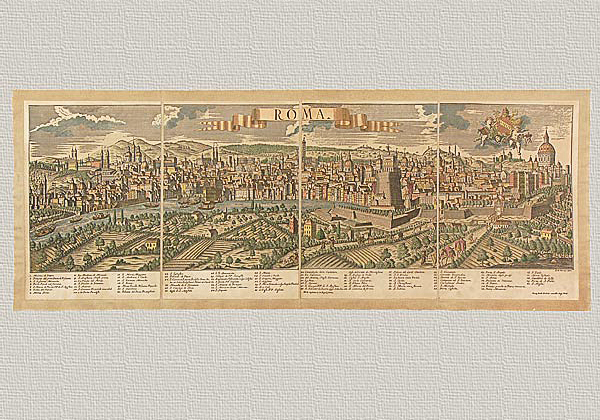 View of Rome by Probst, original engraving hand watercolored