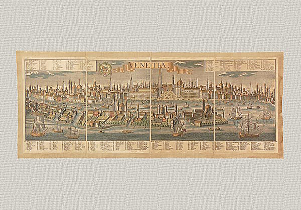 View of Venice by Probst, original engraving hand watercolored