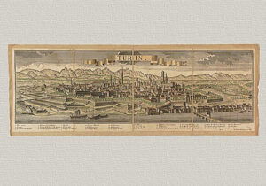 View of Turin by Probst, original engraving hand watercolored